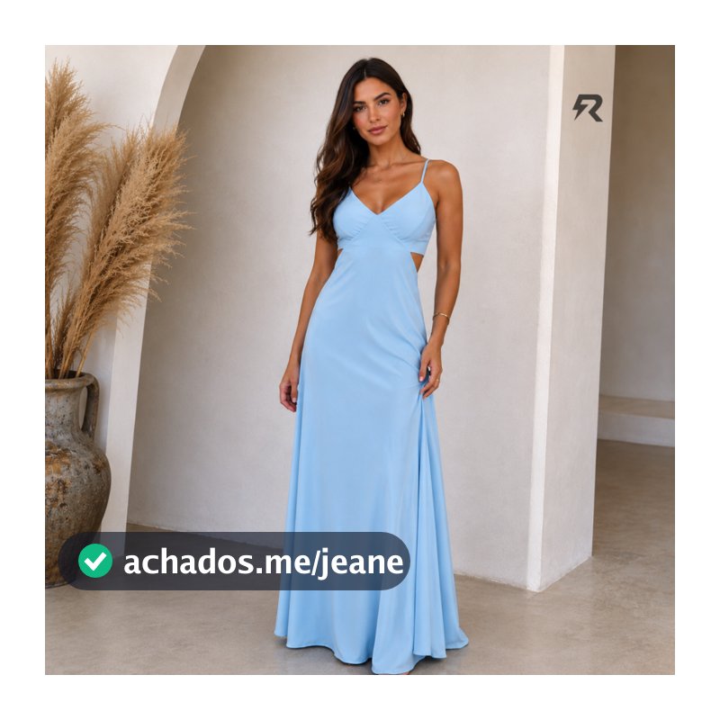 Vestido Longo Feminino Elegante Decote com Zíper Invisível nas Costas Alças Finas e Amarração