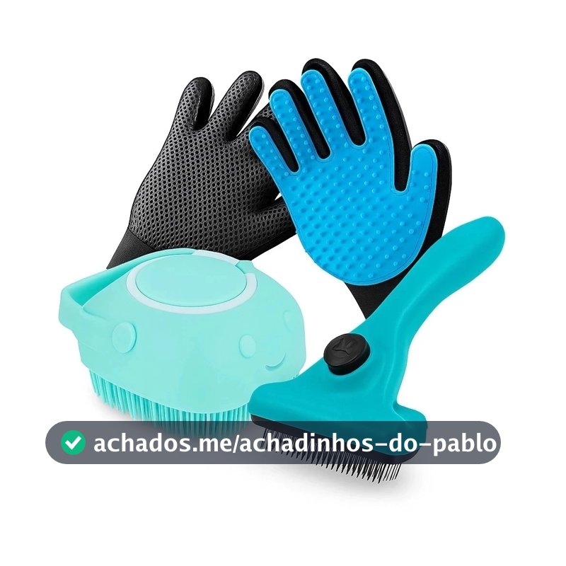 Kit Luva Tira Pelos Nano + Escova Lava Pet Silicone Dispenser + Pente Escova Removedora