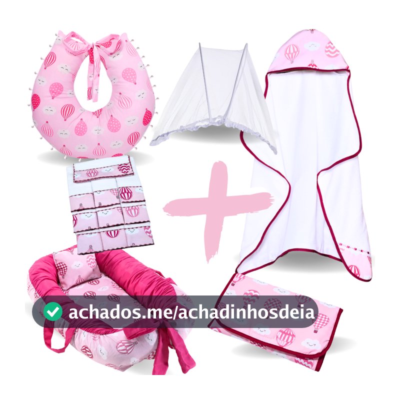 Kit Ninho Redutor de Berço + Toalha Bebê + Almofada + Trocador + Mosquiteiro Portátil + Toalha Boca