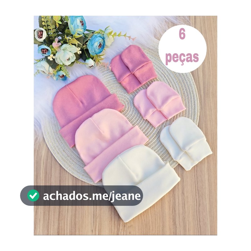 Kit 3 Touca e 3 Luva Para Bebê Recém Nascido 100% Algodão Antialérgico Maternidade