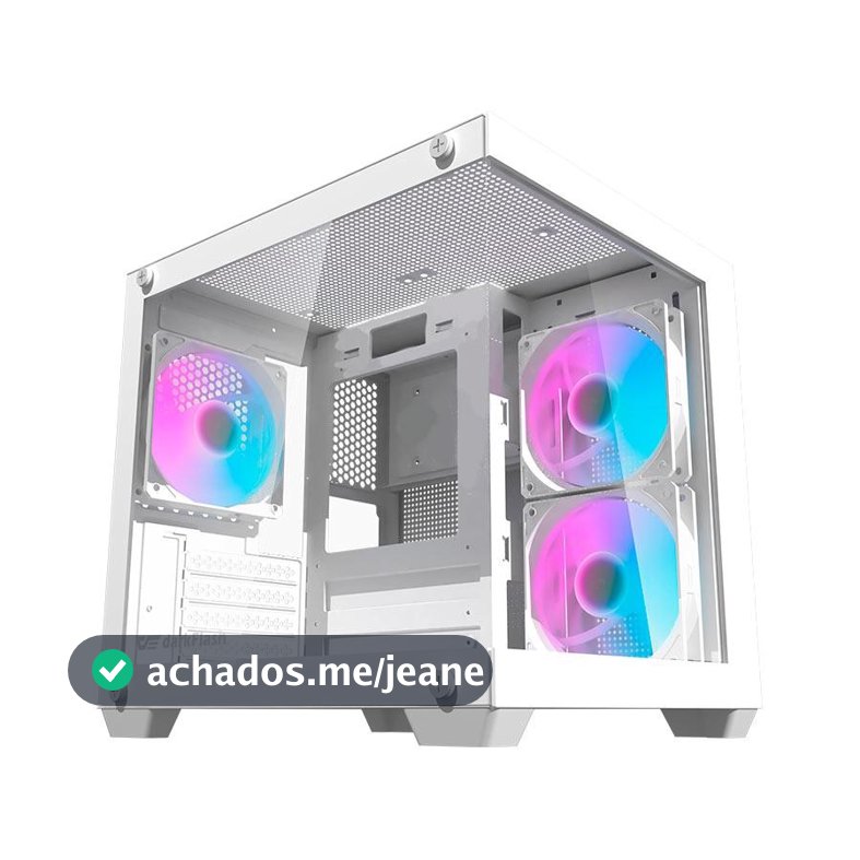 Gabinete Gamer Aigo Darkflash Durin D275M,Rainbow, Mid-Tower,L.Vidro, Com 3 Fans,Branco, DURIN-WH-3F
