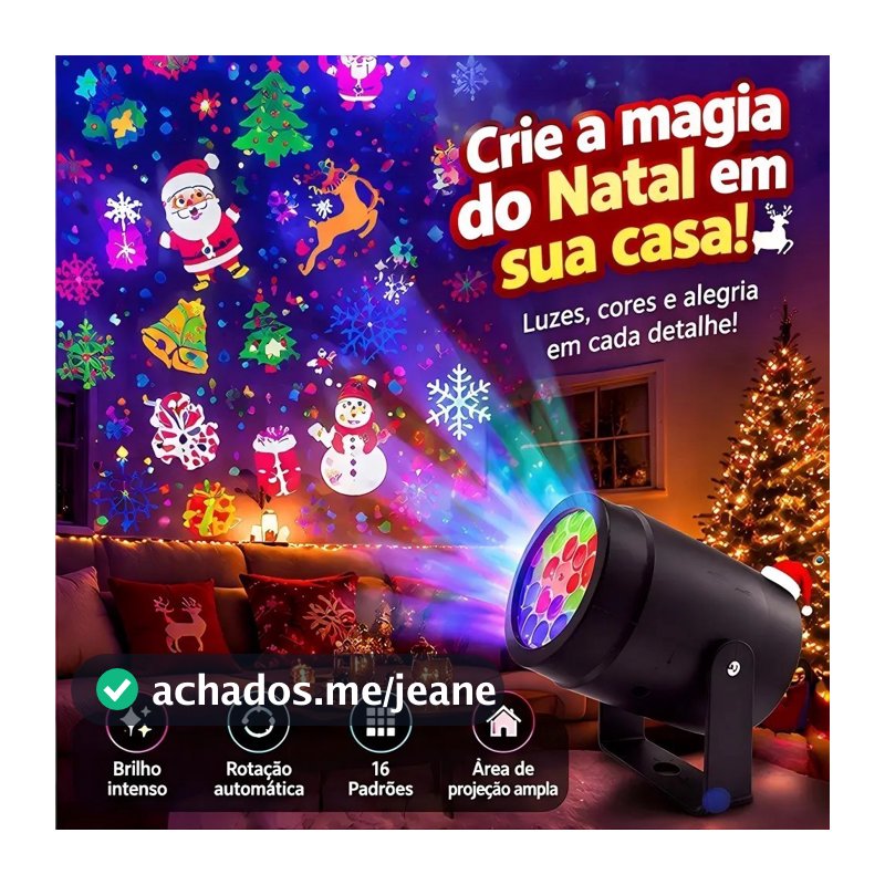 Projetor LED Natalino 16 Temas Luzes de Natal Desenhos Coloridos Rotação 270° Decoração Casa Jardim Parede Festa