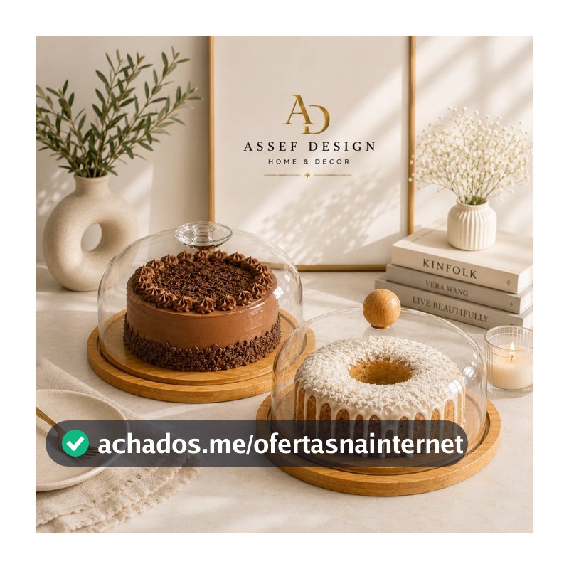 Boleira Bambu Com Tampa Em Acrílico Porta Bolo Para Bolo Torta Pudim Queijo 28cm