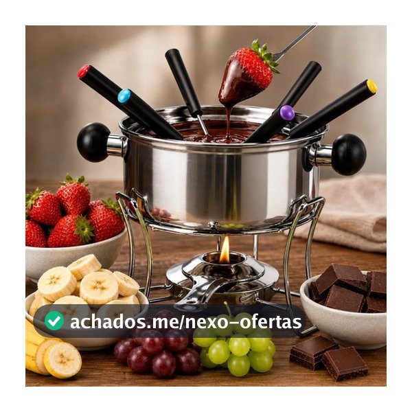 Fondue em Inox 10 Peças Conjunto Aparelho Panela para Queijo Chocolate e Carne