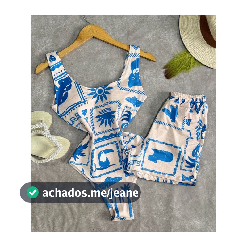 Conjunto Body Maio Suplex Feminino Estampado Short Cintura Alta Verão Tendência Moda Blogueira Bory