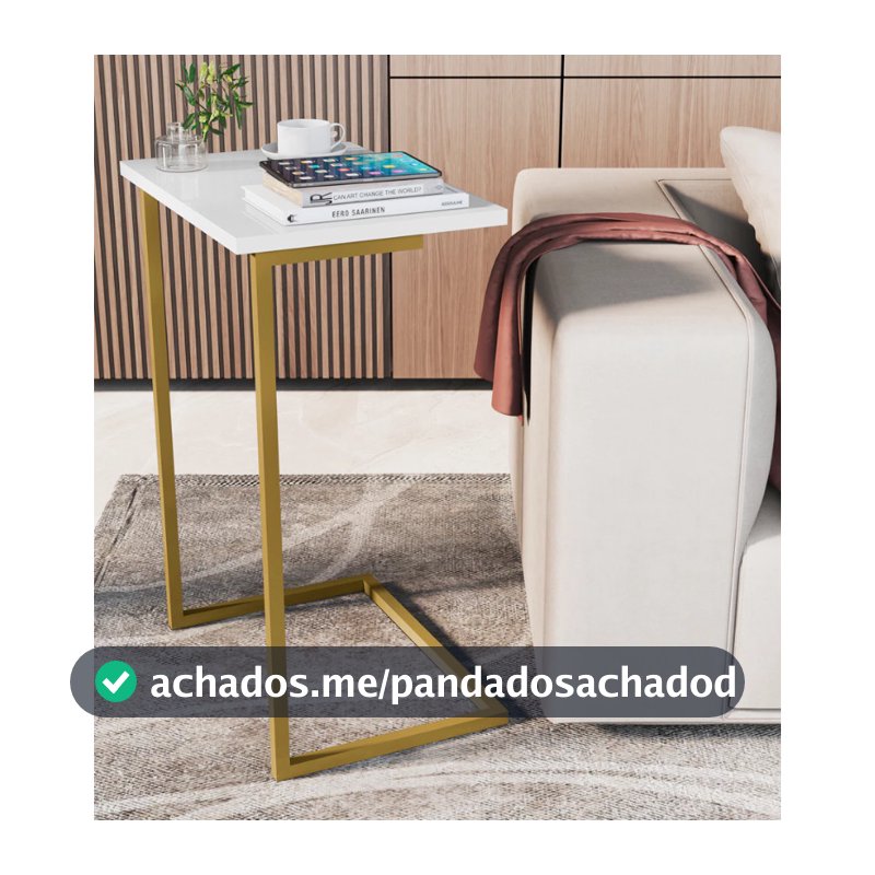 Mesa Lateral Notebook com Pés de Ferro Elegante Apoio Sala Sofá Moderna Decoração Pé Dourado