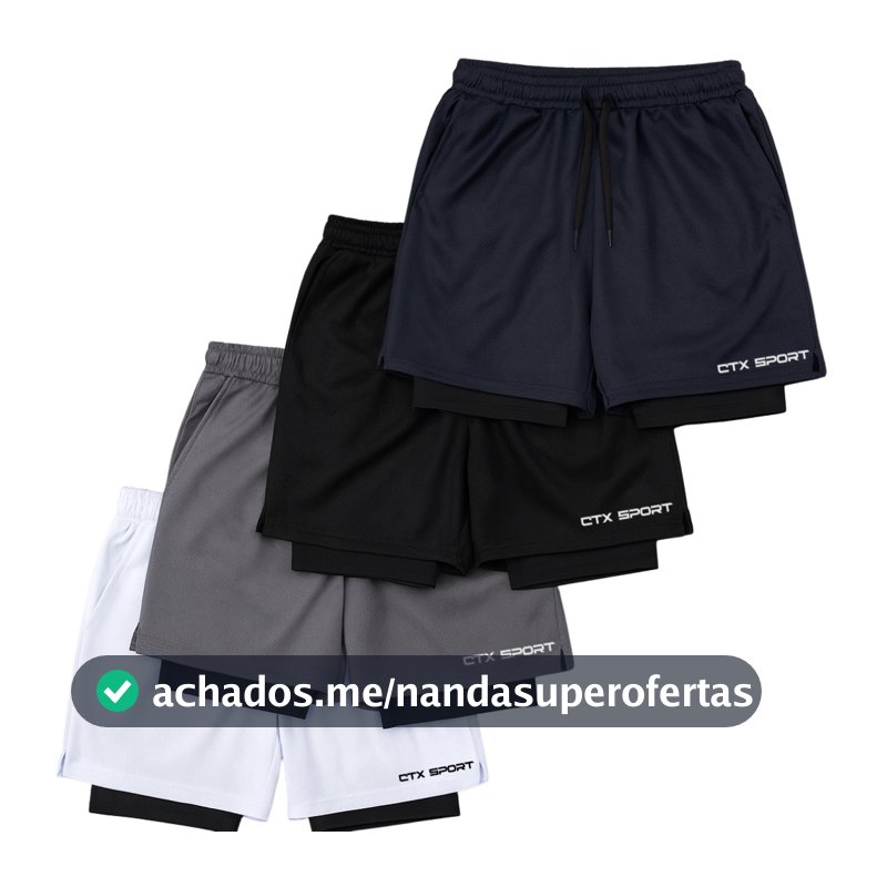 KIT 4 ou 2 Bermudas 2em1 Masculina Academia Corrida Fitness Compressão Treino Dry Fit 3 bolsos SPORT