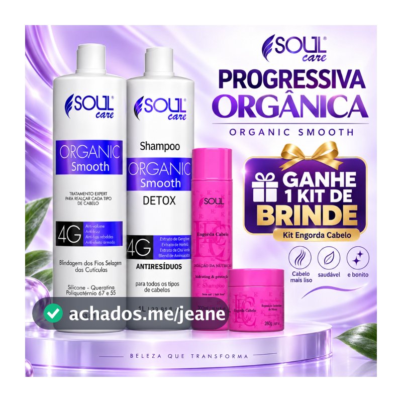Kit Selagem Orgânica Sem Formol Shampoo + Blindagem 1L Anti Frizz Efeito Salão Duradouro