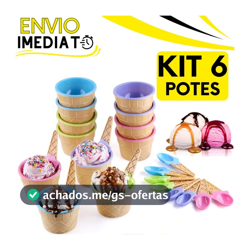 KIT Jogo 6 Tigela Pote de Plástico + Colher Tigela 200 ML Para Sobremesa Sorvete Açai Casquinha Sorvete Colher Brinde