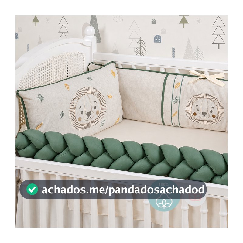 Kit Berço Americano Leon Safari Linho Menino Menina 8 Peças 100% Algodão Bordado Luxo
