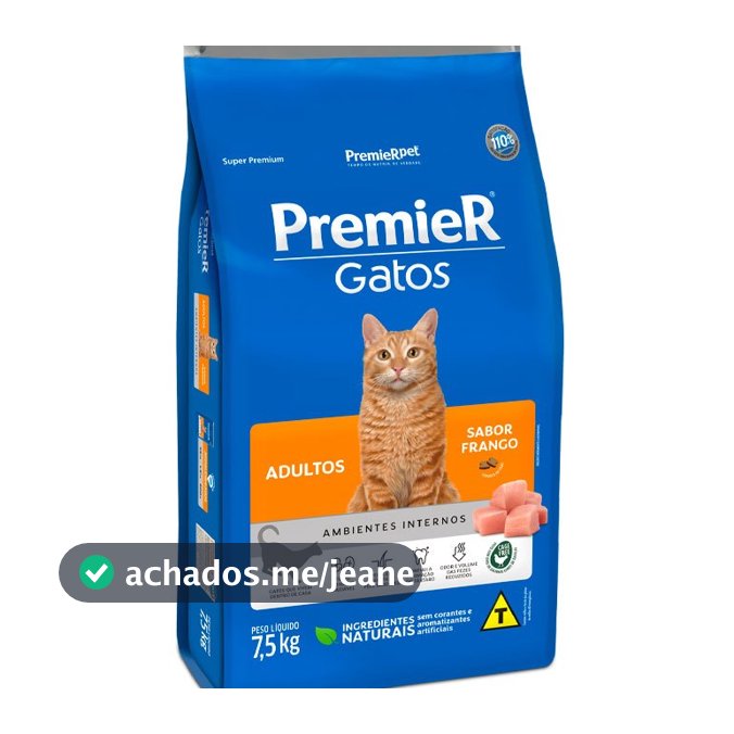 Ração Premier Ambientes Internos para Gatos Adultos Sabor Frango 7,5 Kg