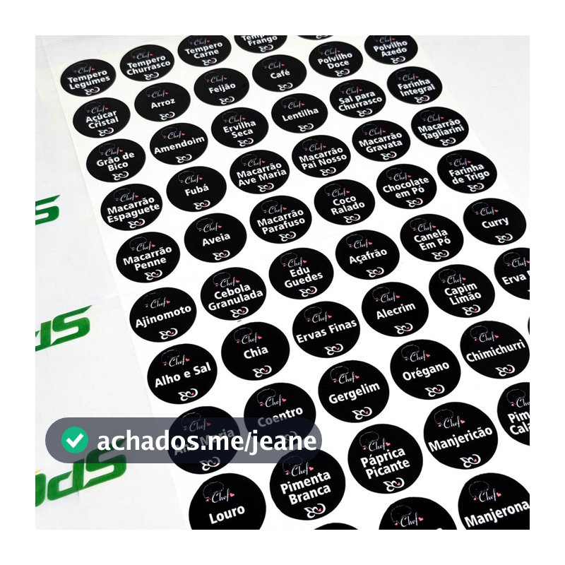 90 Etiquetas Para Potes Temperos Adesivo Preto3x3 cm kit deixe sua cozinha mais bonita
