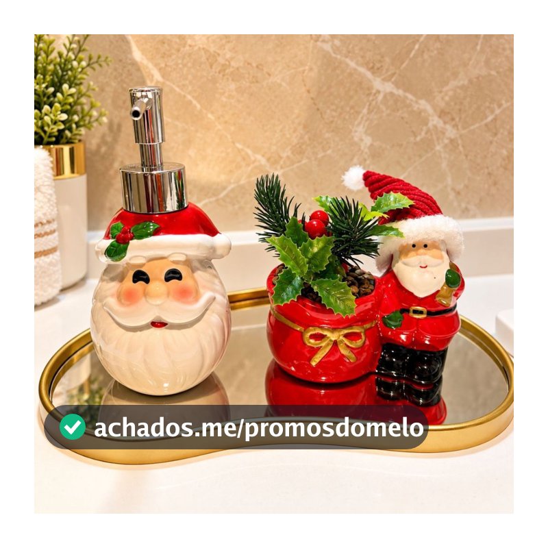 Decoração Natalina Cachepot com Cerejinha Saboneteira Neve Artificial Presente Papai Noel