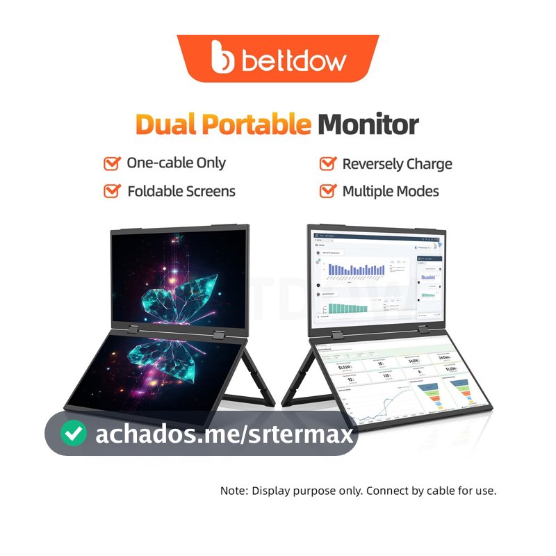 BETTDOW Monitor De Tela Dupla De 15.4 Polegadas Dobrável 315 Graus Portátil 16 : 9 IPS FHD Display Com Suporte HD