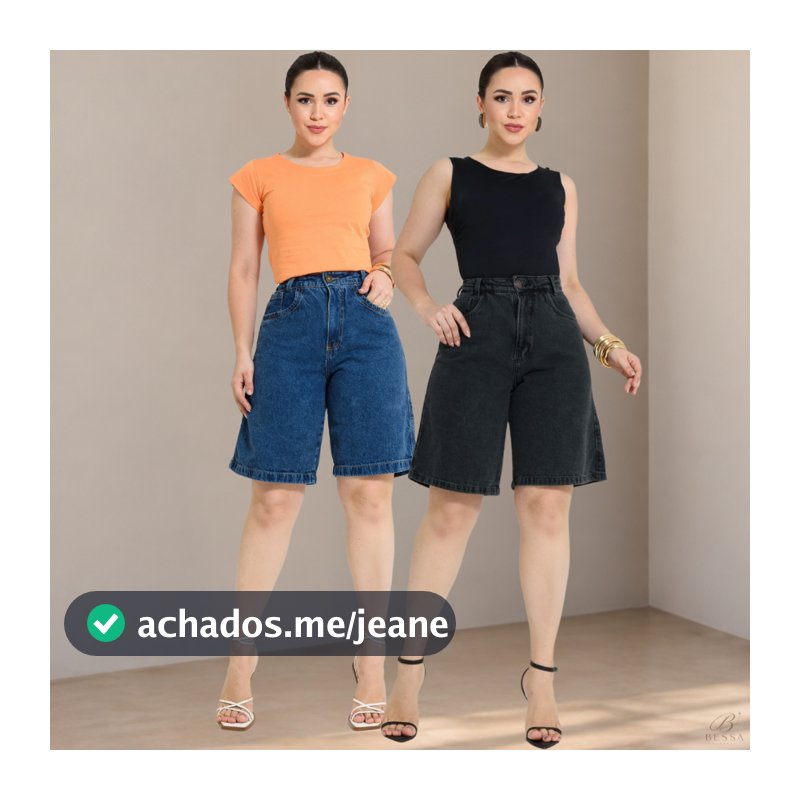 Bermuda Jeans Feminina Wide Leg Cintura Alta Comprida Casual Confortável
