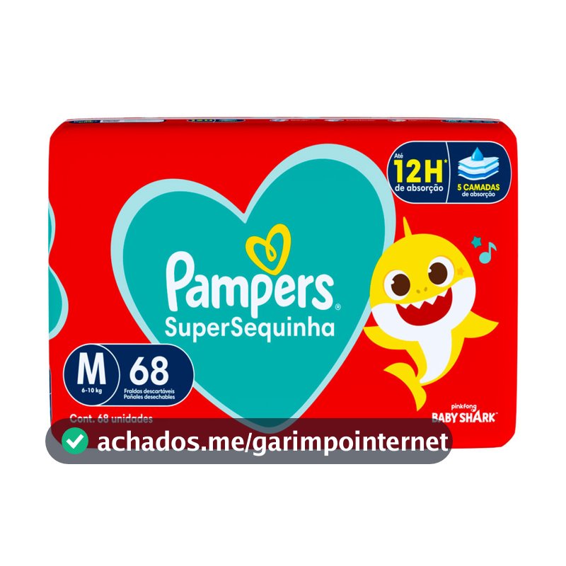 Fralda Pampers Supersequinha Tamanho M 68 Unidades Descartáveis