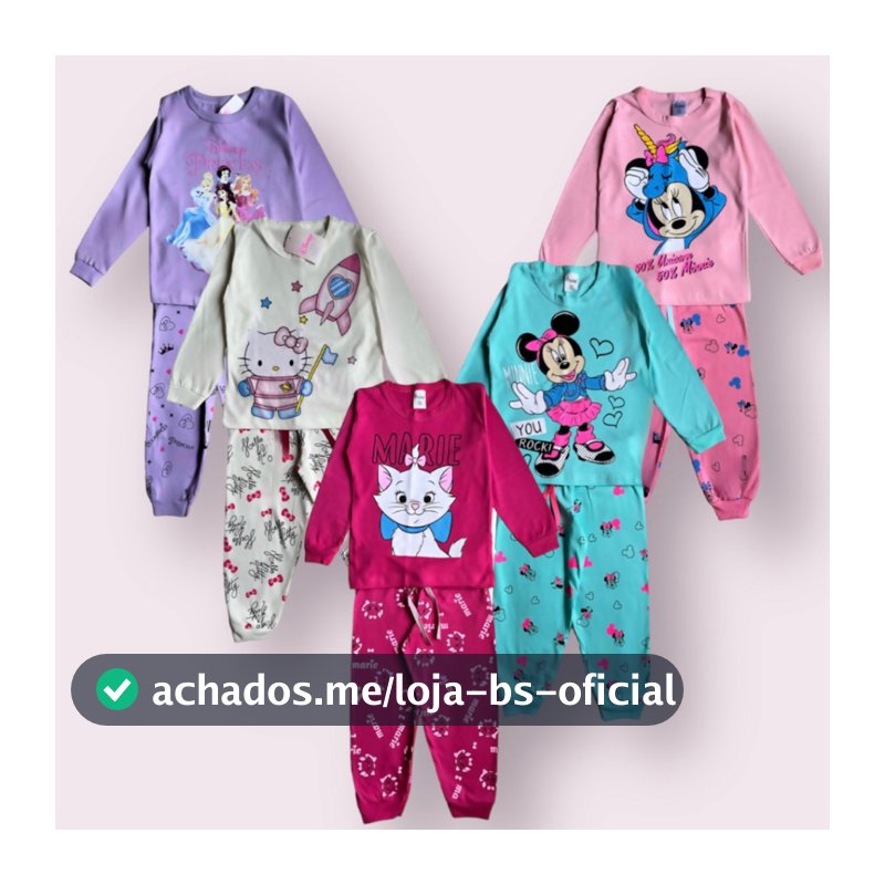 KIT 4 peças Pijama infantil MENINA inverno comprido manga longa 2 calças e 2 blusas feminino algodão