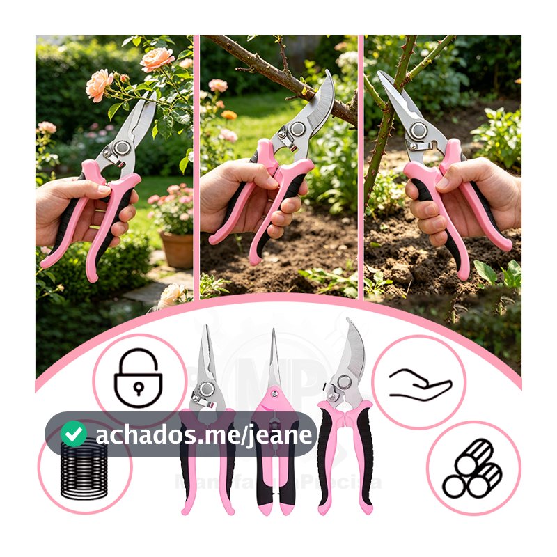 Kit com 3 Rosa Tesouras de Poda para Jardim – Ideal para Colheita de Frutas e Cuidados com Plantas