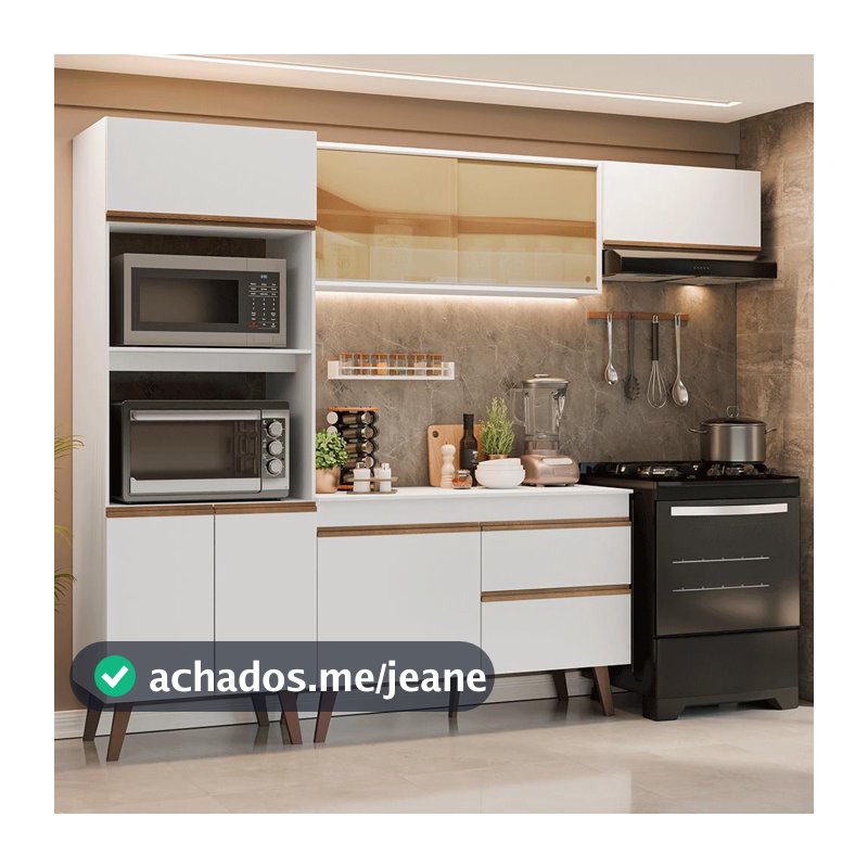 Armário de Cozinha Completa 260 cm Branco Pieta Madesa XA