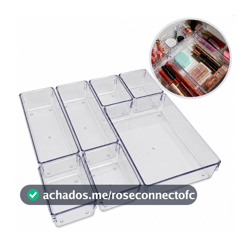 Kit 7 Organizadores Modulares Multiuso para Gavetas, Armários e Geladeira Acrílico - Cristal e Fumê