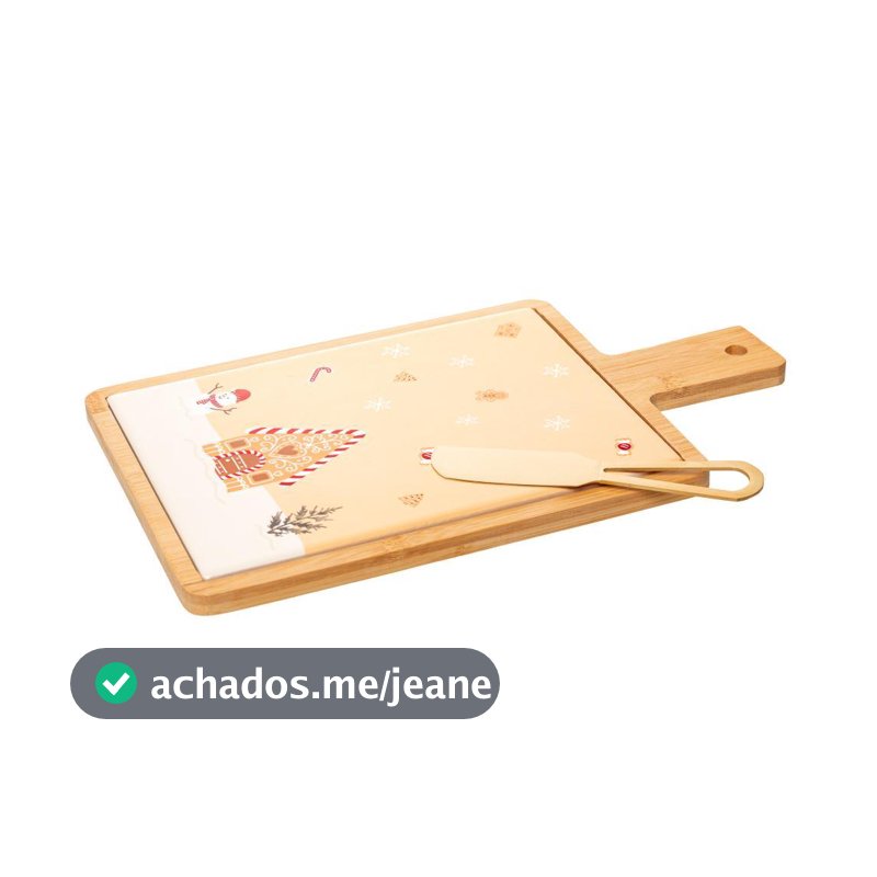 Kit para Queijo Lyor Encanto de Natal com Tábua Bandeja e Faca de Bambu para Frios Petiscos Servir Mesa Cozinha 3 Peças
