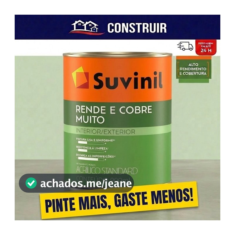 Tinta Acrílica Parede Suvinil Rende Cobre Muito 1/4 900ml Cores Alto Rendimento Melhor Coral