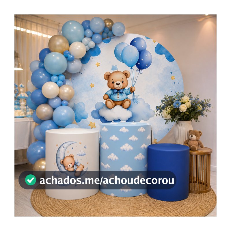 Trio Capas Cilindros + Painel Tecido Tema Ursinhos