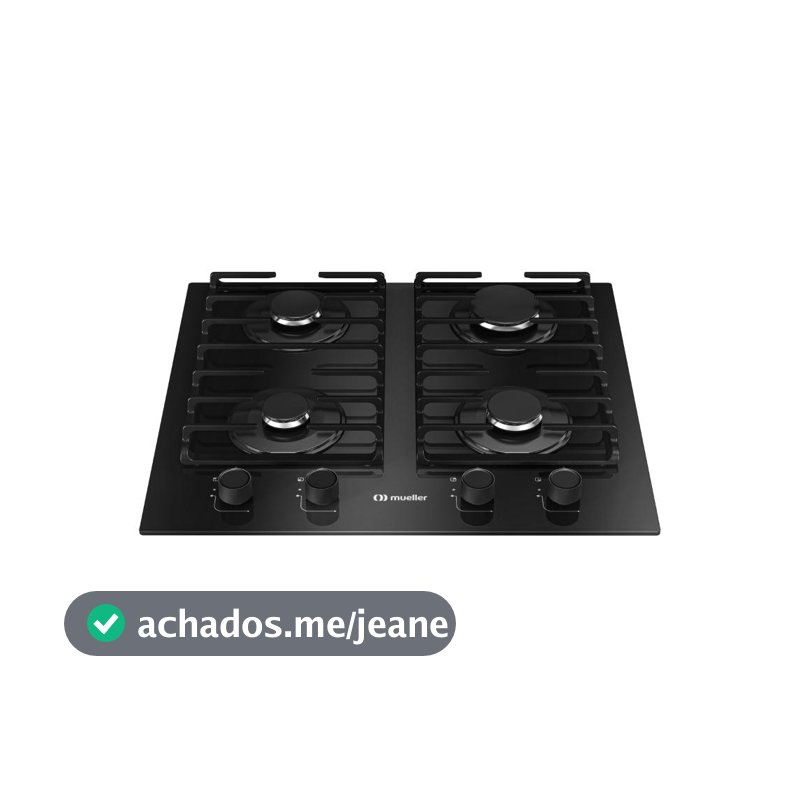Cooktop 4 Bocas a Gás Mueller com Mesa de Vidro Temperado e Ultra Chama Preto Bivolt - MCG4BM