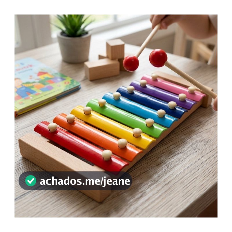 Brinquedo pedagógico Xilofone Educativo 8 Notas Madeira Teclado Musical Didático Coordenação Baqueta