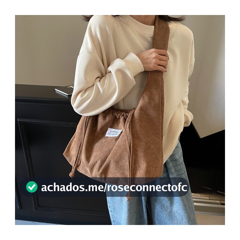 Bolsa Feminina Coreana de Veludo Cotelê Grande Capacidade Cabe Notebook Pequeno Bolsa Transversal Casual Leve