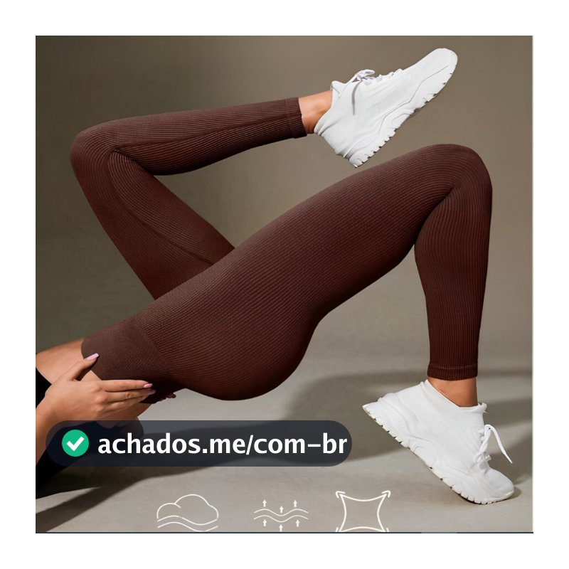 Calça Legging Canelada de Cintura Alta Sem Costura para Academia Feminina, Elástica e Fitness