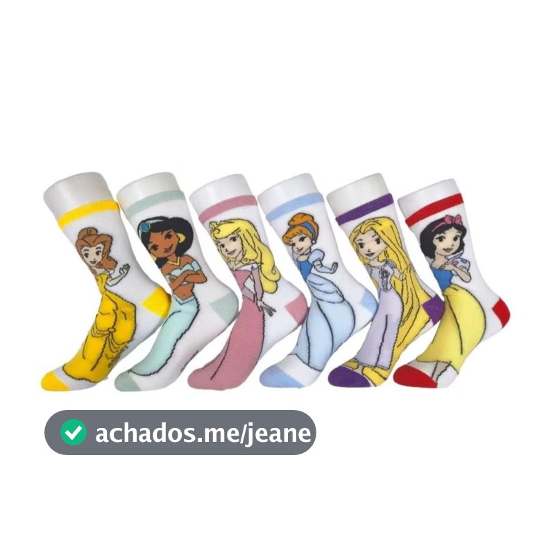 Kit 4 Pares Meias Disney Princesas Cano Médio Menina