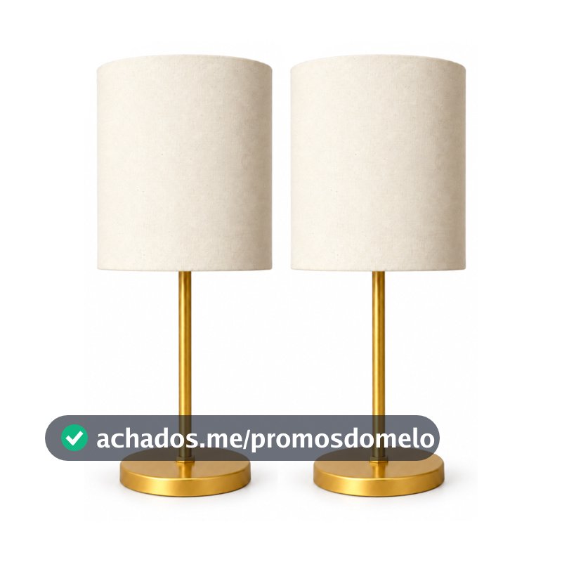 Kit Com 2 Abajures Luminária De Mesa Cúpula Cilíndrica Em Tecido Base Metal Dourado Para Quarto