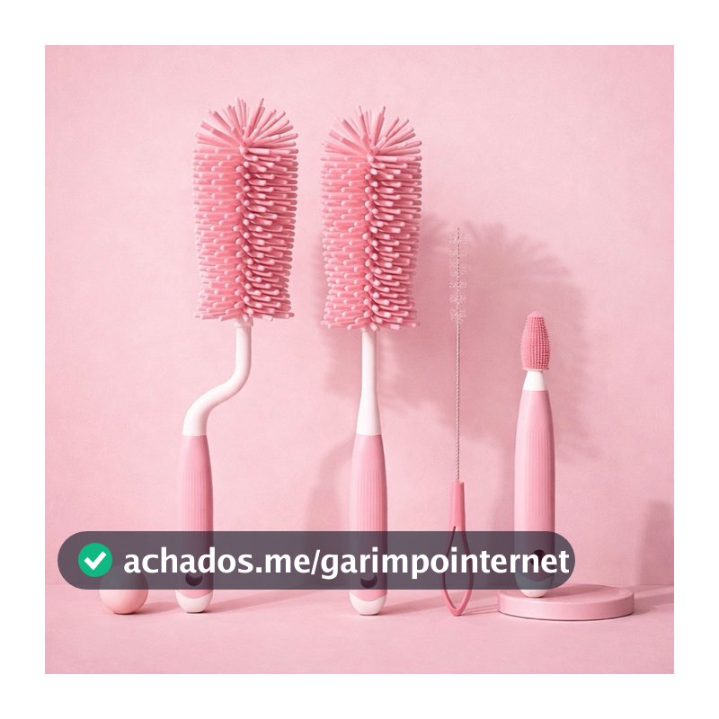 Kit 4 Escova de Mamadeira Silicone 360° Limpeza Completa com Escova de Bico e Canudo