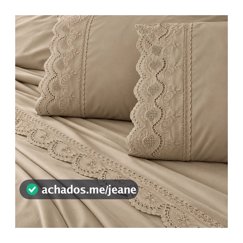 Jogo de Lençol 400 Fios Casal Queen King Solteiro Bordado Inglês 3 e 4 Peças com Elástico Toque Macio Premium