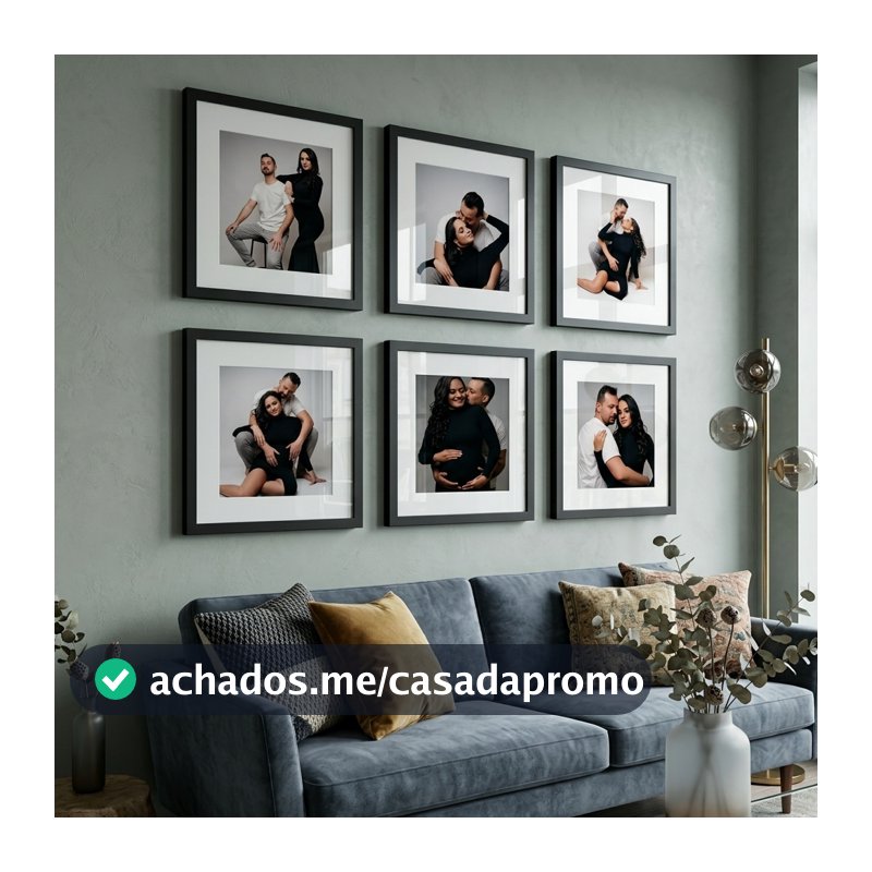 Kit 6 Quadros Decorativos Moldura Fotográfica 23x23cm Moldura Com Paspatur 3 Tamanhos