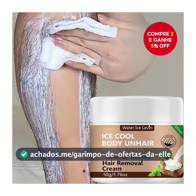 Creme Depilatório de Coco Levin 50g, Não Irrita a Pele, Proporciona Depilação Semi-permanente Suave e sem Resíduos