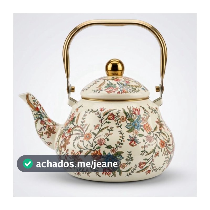 Chaleira de alumínio esmaltada Floral Vintage Luxo com alça 2 litros Fogão inducão e convencional