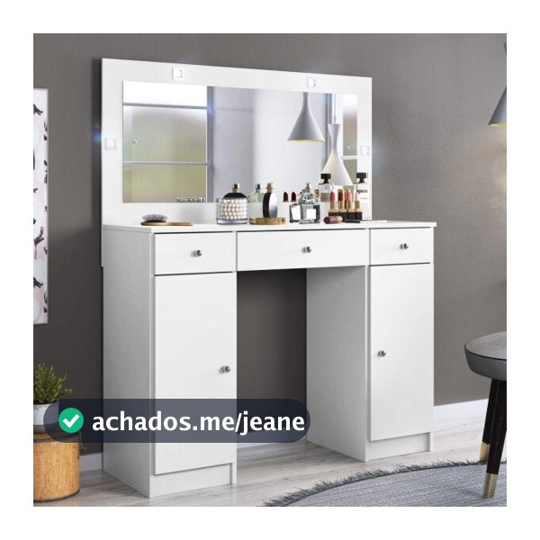 Penteadeira Camarim com Espelho e LED 3 Gavetas 2 Portas Carisma Branco Branco