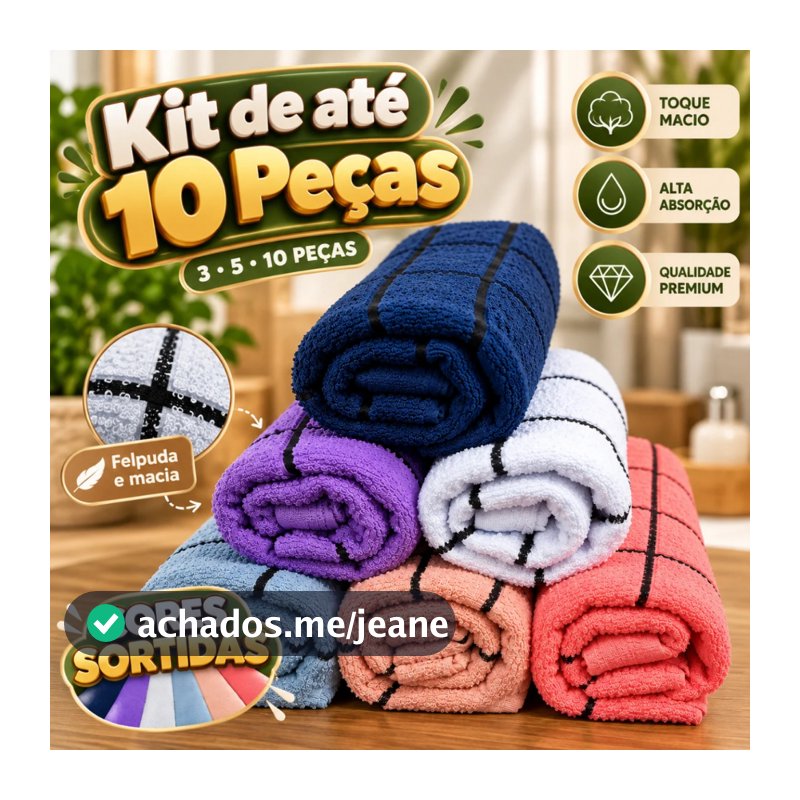 Kit Toalha de Copa Atoalhado Felpudo Xadrez Macio 100% Algodão Cozinha