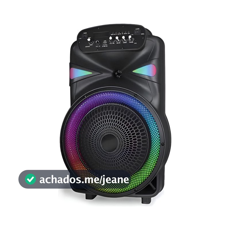 Caixa de Som Bluetooth 12 Polegadas Potente Grave Forte LED RGB Bivolt Portátil Para Festa Evento Churrasco Karaokê