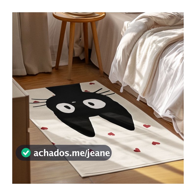Tapete Decorativo Gato Preto 118x70cm Antiderrapante Sala, Quarto e Escritório