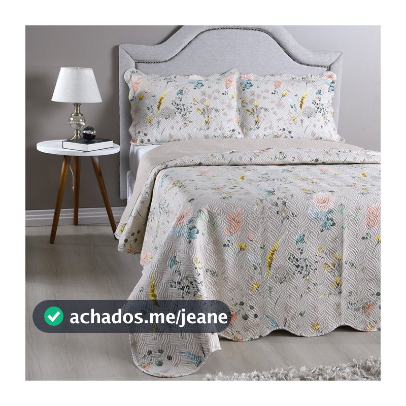 Kit Cobre Leito Colcha Solteiro Casal Queen King 3 e 2 Peças Boutis Estampada Dupla Face Porta Travesseiro Aba Americana