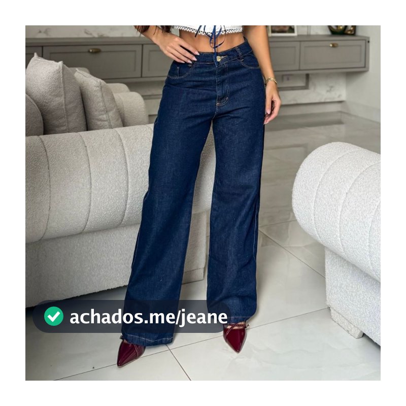Calça Jeans Feminina Wide Leg Escura Cintura Alta Sem Lycra 100% algodão