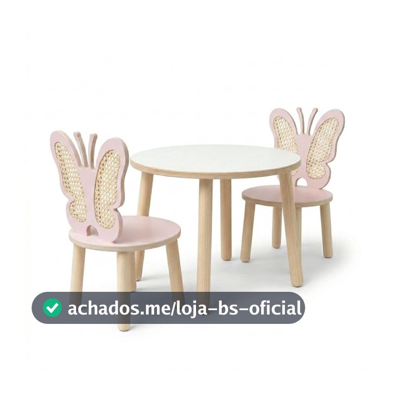 Kit Mesa Infantil com 2 Cadeiras Borboleta em Palha Indiana | Mesinha Montessori em MDF