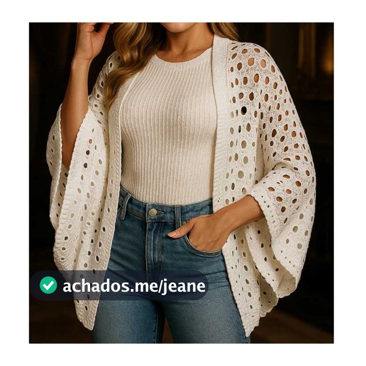 CAPA KIMONO RENDADO INVERNO TRICOT ELEGANTE ÚNICO - PLUS SIZE