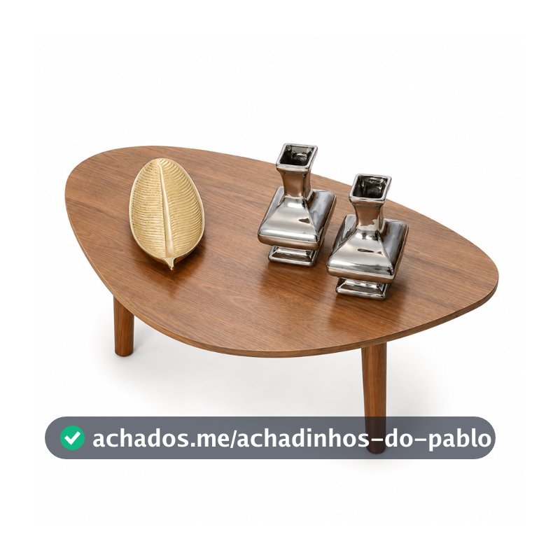 Mesa de Centro Sala Grande Orgânica Pés Palito Mesinha Retro Paris Preta e Wood - Demoglass