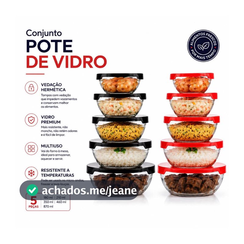 Conjunto Potes Tigela de vidro Bowl com Tampa 5/10 peça Resistente Organizador de Geladeira Herméticos Cozinha Refeições