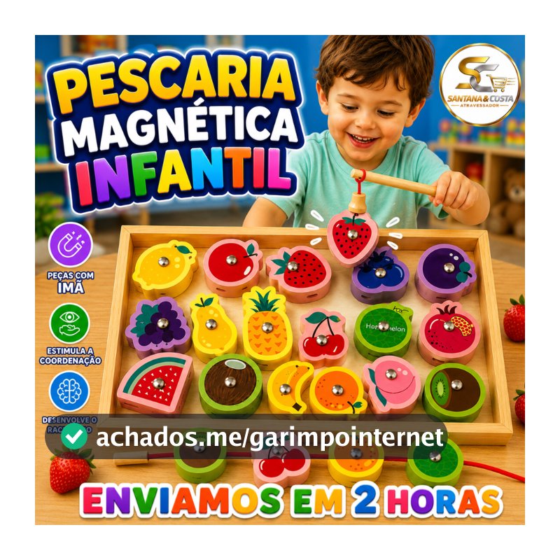 Pescaria Magnética Brinquedo Infantil Montessori de Madeira Educativa Formas Colorida Coordenação Motora Menino e Menina