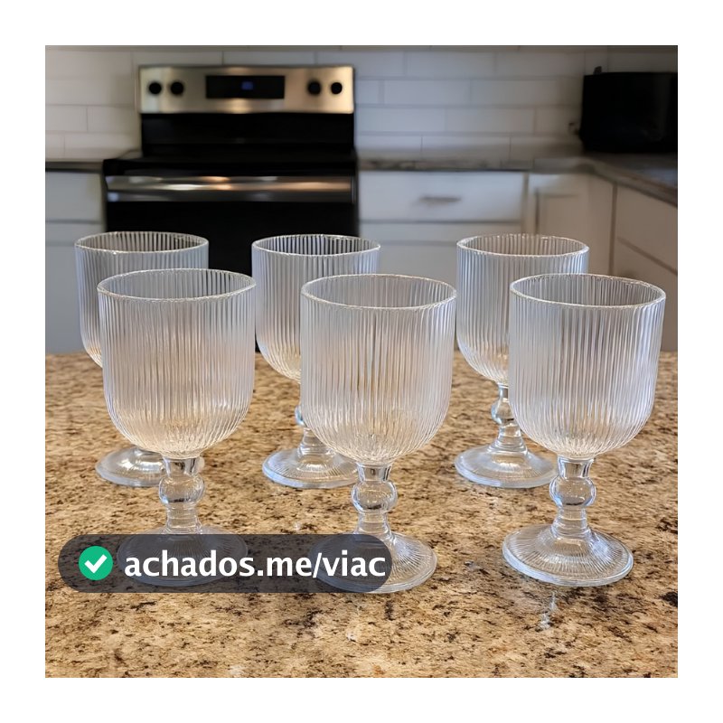 Conjunto 6 Peças Taça de Vidro Canelado Grande 400ml Mesa Posta Vidro Canelado Duhome
